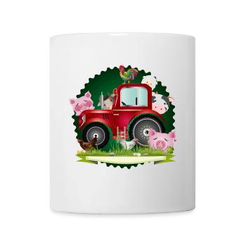 lustige Bauernhof Tiere mit rotem Traktor - Tasse - Weiß - Vorne