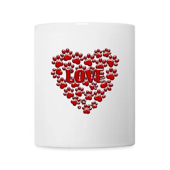 Herz aus roten Hundepfoten. Hundeliebe # - Tasse - Weiß - Vorne