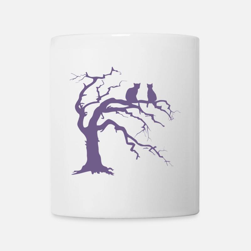 Toter baum mit 2 Katzen Silhouette - Tasse - Weiß