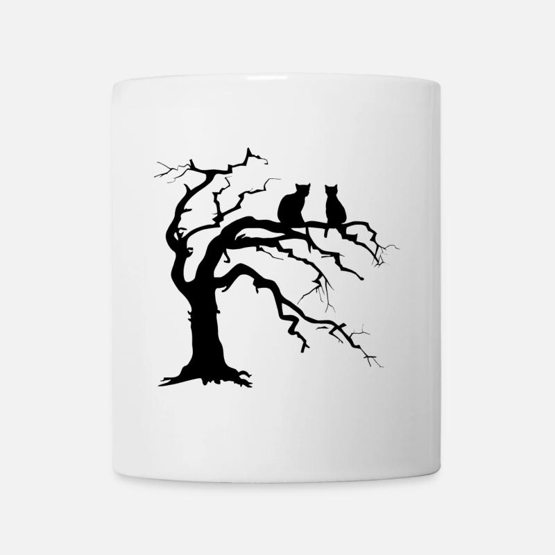 Toter baum mit 2 Katzen Silhouette - Tasse - Weiß
