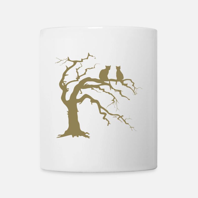 Toter baum mit 2 Katzen Silhouette - Tasse - Weiß