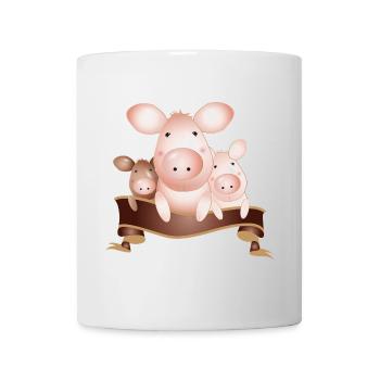 three enchanting cute pigs with banner - Mug - white - Front