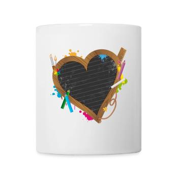 Heart-shaped blackboard with back-to-school supplies - Mug - white - Front