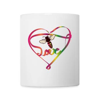 stylized bee with colorful ribbon and a lot of love - Mug - white - Front