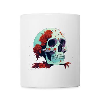 Schädel mit roten Blumen - Tasse - Weiß - Vorne