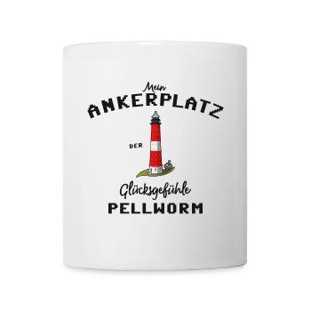 Pellworm, Ankerplatz Glücksgefühle, Leuchtturm - Tasse - Weiß - Vorne