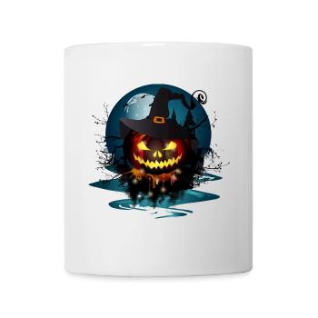 Dark Halloween Pumpkin With Witches Hat & Full Moon - Mug - white - Front