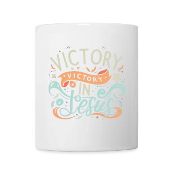Victory in Jesus – Buntes Design - Tasse - Weiß - Vorne
