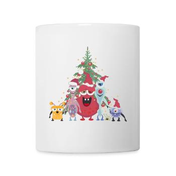 fröhliche bunte Monster Familie feiert Weihnachten - Tasse - Weiß - Vorne