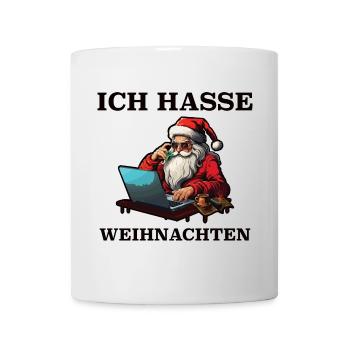 Weihnachts-Hass Santa am Laptop - Tasse - Weiß - Vorne