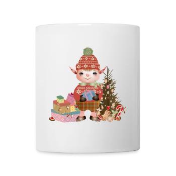 Adorable lutin de Noël mignon avec des cadeaux - Mug blanc - blanc - Devant