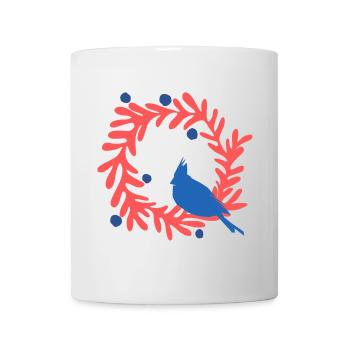 Christmas image, blue bird on red wreath - Mug - white - Front