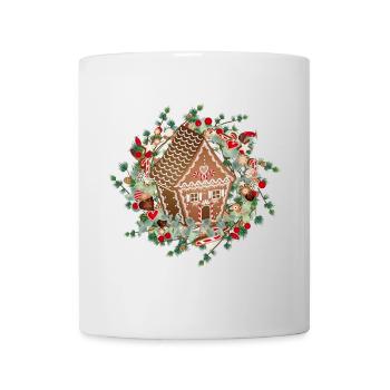 Maison en pain d’épices en couronne de mélèze pour Noël - Mug blanc - blanc - Devant