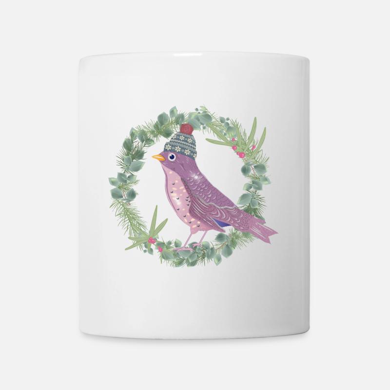 Vogel mit Misteln & Eukalyptus in Winter Stimmung - Tasse - Weiß