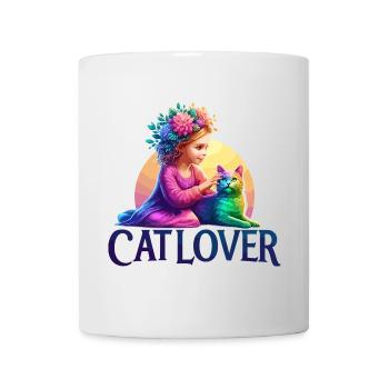 Skurriles Mädchen und Regenbogenkatze Illustration - Tasse - Weiß - Vorne