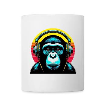Un singe chimpanzé écoute de la musique avec des écouteurs - Mug blanc - blanc - Devant