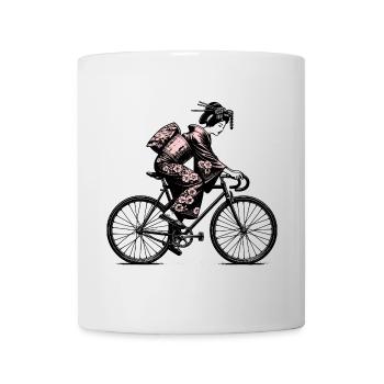 Japanese geisha on road bike - Mug - white - Front