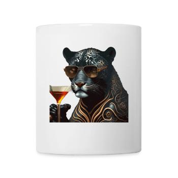 Panthère chic avec lunettes de soleil et boisson - Mug blanc - blanc - Devant