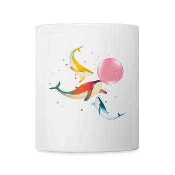 drei bunt schimmernde Walfische mit Bubblegum - Tasse - Weiß - Vorne