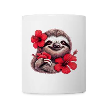 Faultier mit Hibiskusblüten - Tasse - Weiß - Vorne