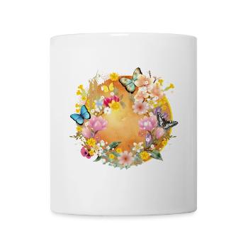 Fleurs et papillons colorés printaniers - Mug blanc - blanc - Devant