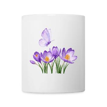 Purple Crocuses & Butterfly: Lattice Design - Mug - white - Front