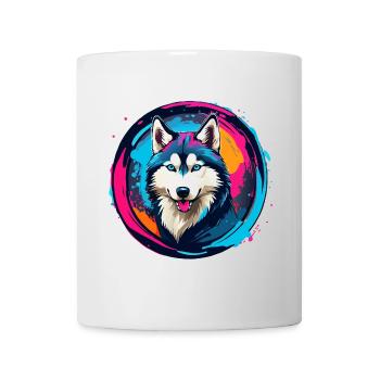 Sibirischer Husky Huskyportrait im Farbkreis - Tasse - Weiß - Vorne
