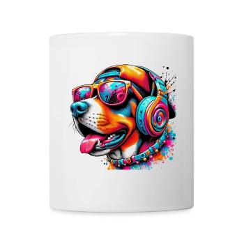 Hund DJ Hut und Sonnenbrille hört Musik - Tasse - Weiß - Vorne