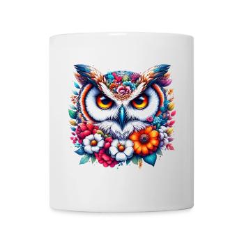Hibou décoré de fleurs - Mug blanc - blanc - Devant