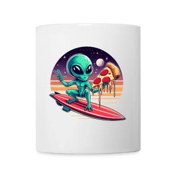 80er/90er Alien Surfer mit Pizza und Rakete - Tasse - Weiß - Vorne