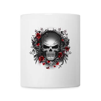 dark gothic skull with red roses - Mug - white - Front