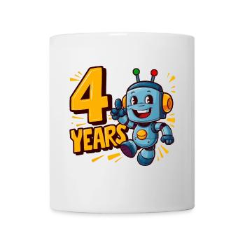 Four Years Cute Little Robot Children's Birthday Party. - Mug - white - Front
