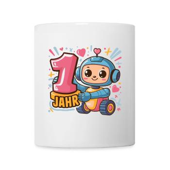 1 Jahr Kleiner Roboter Astronaut mit Zahl 1 - Tasse - Weiß - Vorne