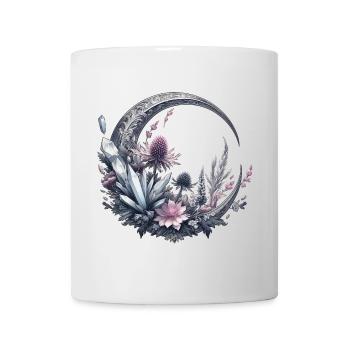 Mondsichel in Silber, mit Kristalle und Blumen - Tasse - Weiß - Vorne