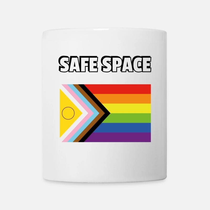 SAFE SPACE Drapeau de progrès de la fierté inclusive - Mug blanc - blanc