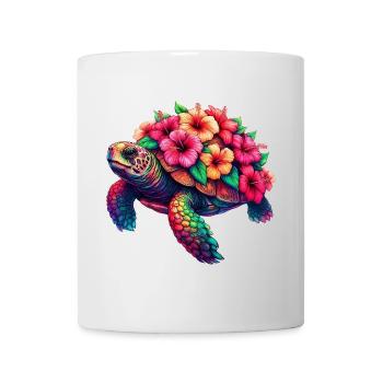 Tortue aux fleurs d’hibiscus - Mug blanc - blanc - Devant