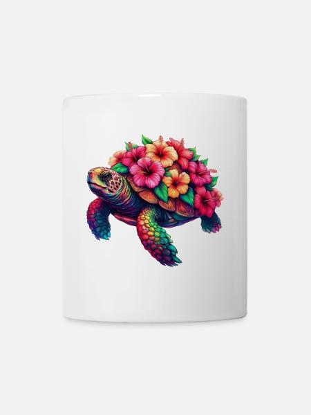 Tortue aux fleurs d’hibiscus - Mug blanc - blanc