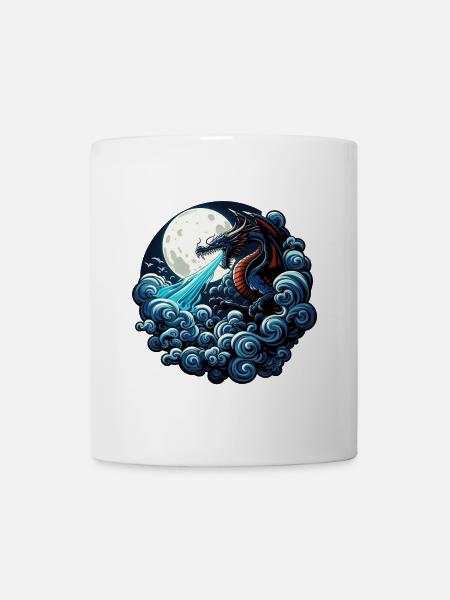 Mystischer Drache, der Wasser im Mondlicht spuckt - Tasse - Weiß