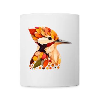 schöner Specht, gestaltet aus bunten Blättern - Tasse - Weiß - Vorne