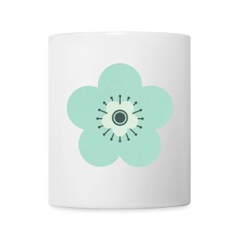 Vert menthe et fleur bleue - Mug blanc - blanc - Devant
