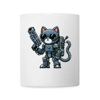 Coole Katze Cyborg Zeichentrick Mech Roboter - Tasse - Weiß - Vorne