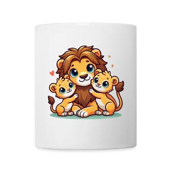 Père lion aimant avec deux enfants mignons - Mug blanc - blanc - Devant