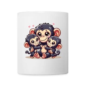 Parent chimpanzé aimant avec deux enfants mignons - Mug blanc - blanc - Devant
