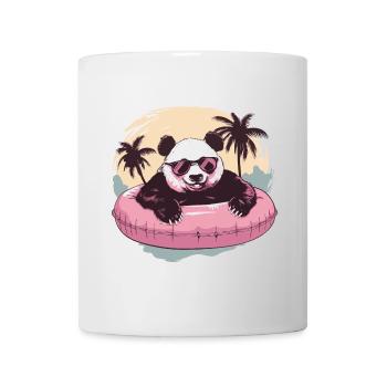 Panda mit Sonnenbrille im pinken Schwimmreifen - Tasse - Weiß - Vorne