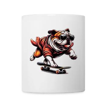 Englische Bulldogge Hund auf Skateboard - Tasse - Weiß - Vorne