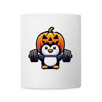 Halloween Penguin with Dumbbell Weightlifting Pumpkin - Mug - white - Front