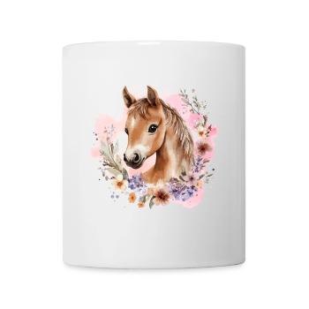Pferd Blumen Pferdemädchen Pony Süß Niedlich - Tasse - Weiß - Vorne