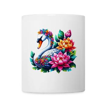 Schwan verziert mit Lotusblüten - Tasse - Weiß - Vorne