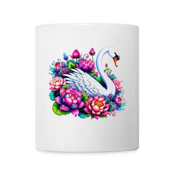 Schwan verziert mit Lotusblüten - Tasse - Weiß - Vorne