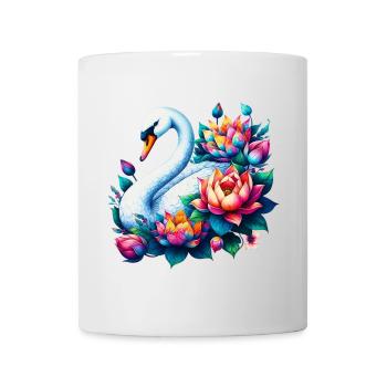 Schwan verziert mit Lotusblüten - Tasse - Weiß - Vorne